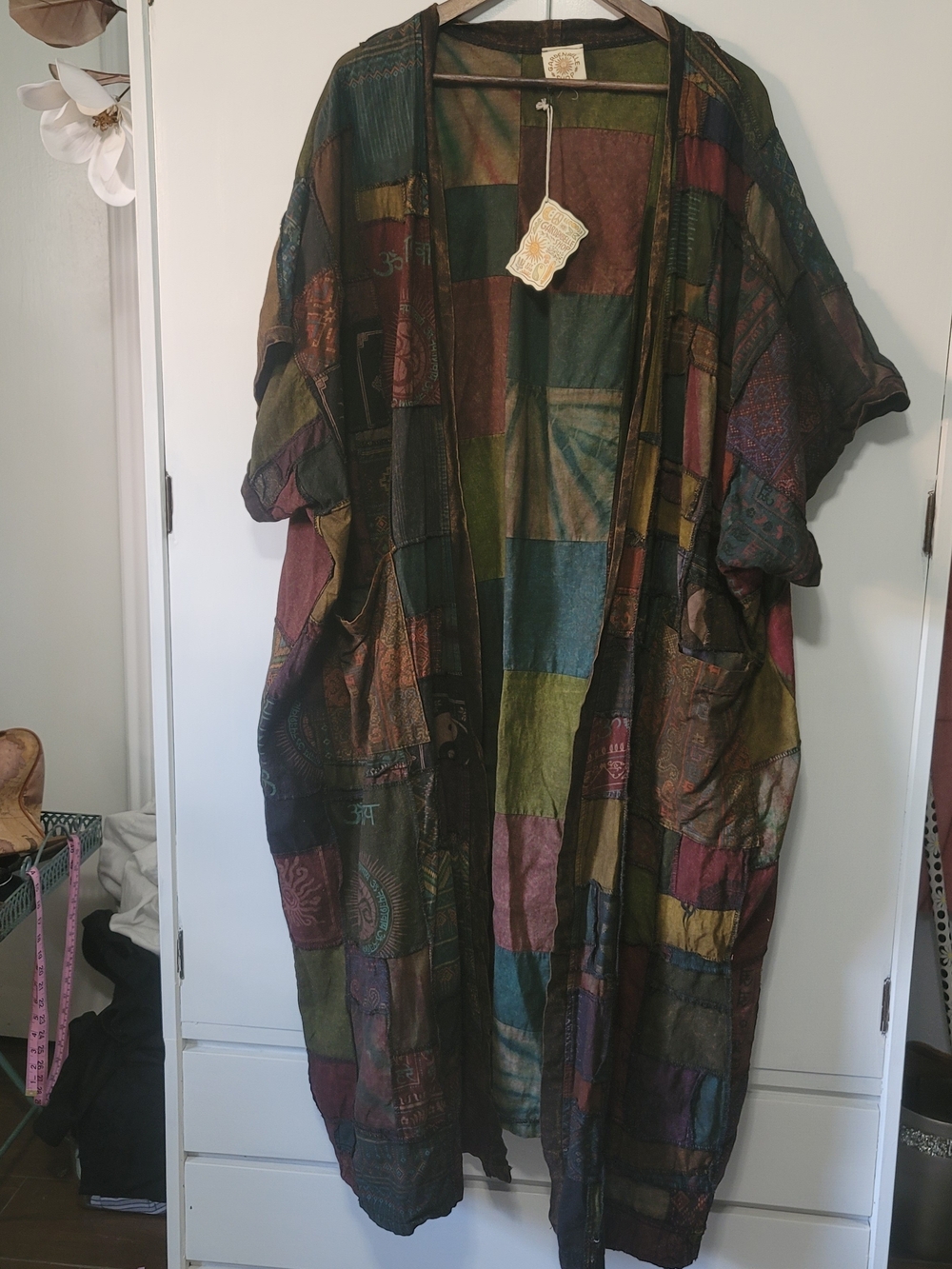 Gardenbelle Shop Patchwork Open Kimono in Deep Teal & Burgundy
